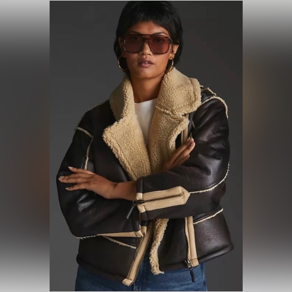 NWT Anthropologie Pilcro Faux Leather Sherpa Lined Jacket Coat Top NWT